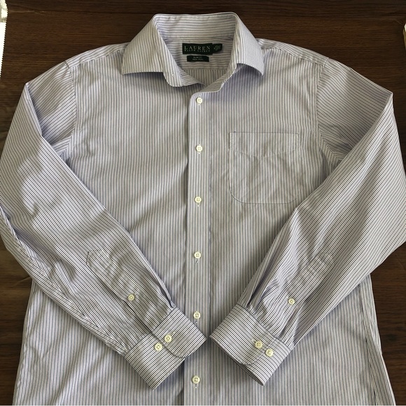 LAUREN RALPH LAUREN Slim Fit Men Striped Long Sleeve Button Up Shirt Sz 16 34-35 - Picture 8 of 12